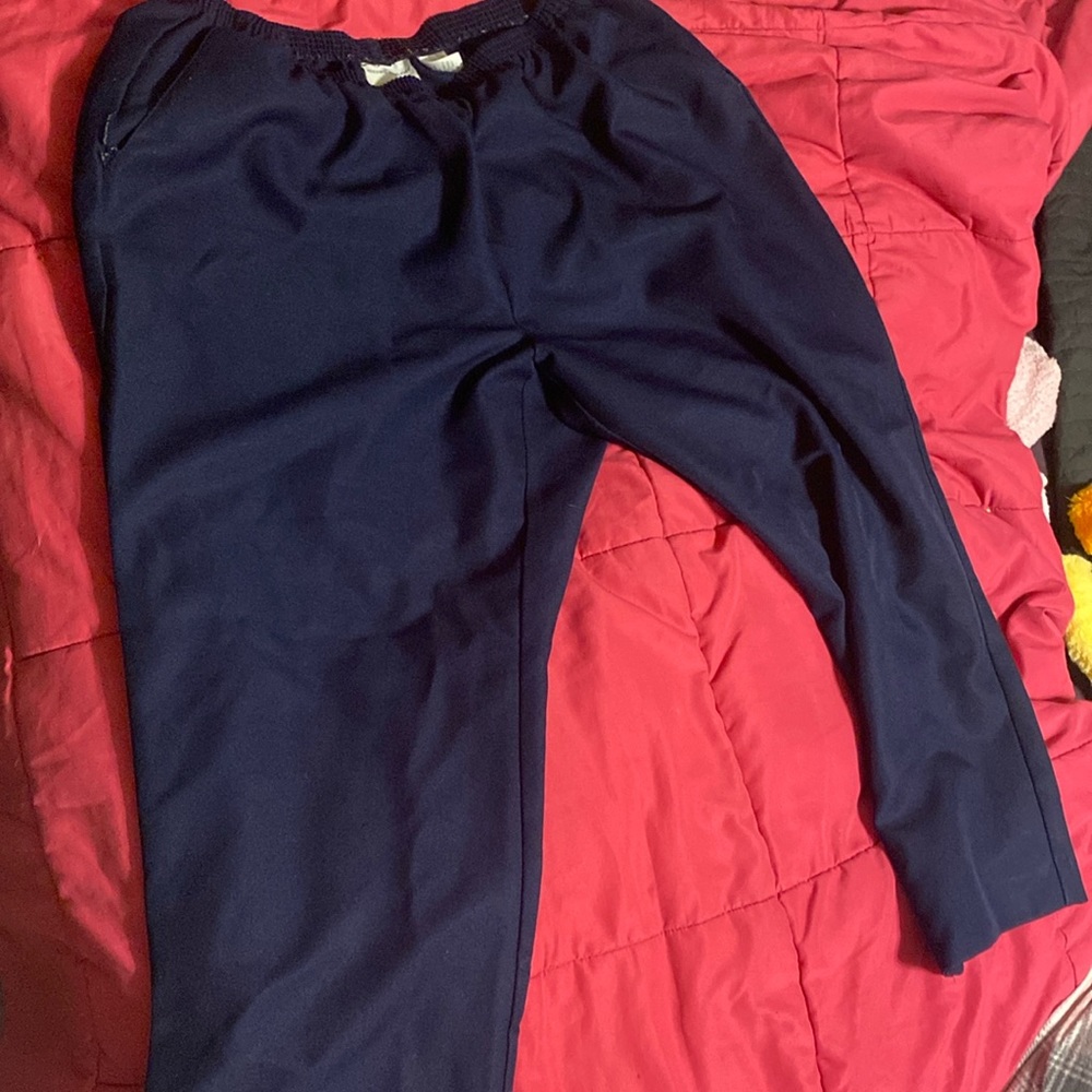 Navy blue slacks with elastic waistband